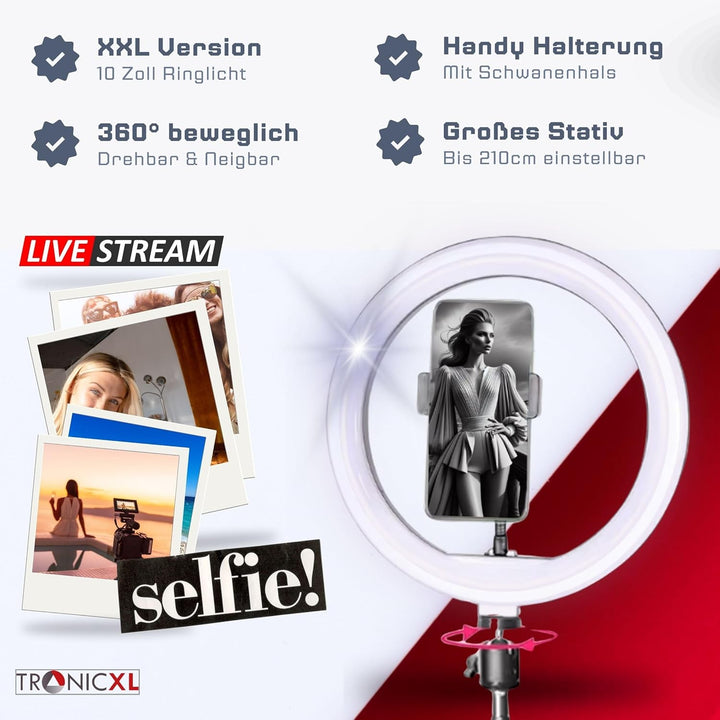 TronicXL XXL Ringlicht mit 210cm Stativ gross + Ring Light mit Smartphone Halterung Tripod Beauty Li