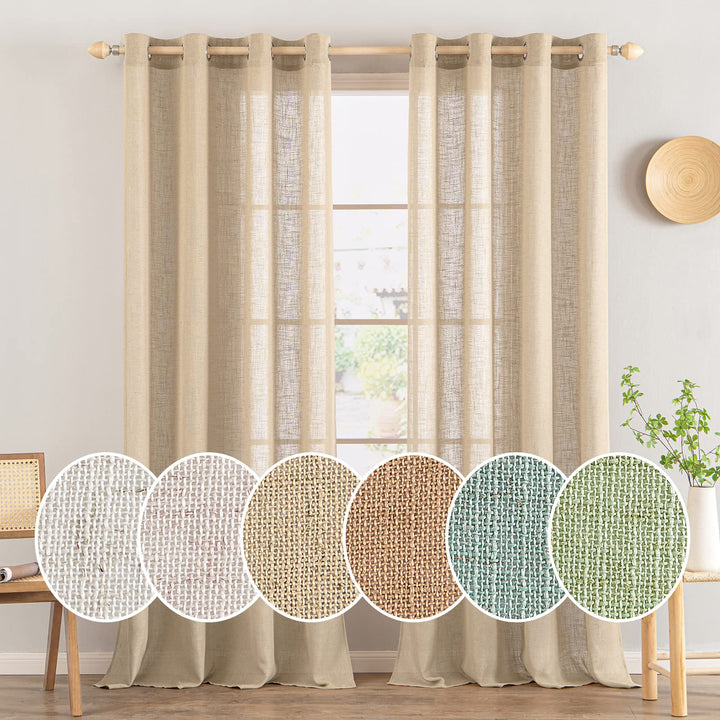 MIULEE Gardinen Vorhänge mit ösen Voile Vorhang kurz Modern Leinenoptik Halbtransparent Ösenvorhang