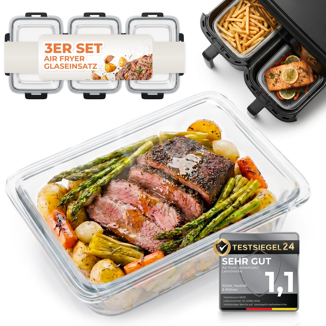 Lemontree Glasbehälter für Airfryer – Airfryer Zubehör BPA-frei, spülmaschinenfest &amp; hitzebeständig