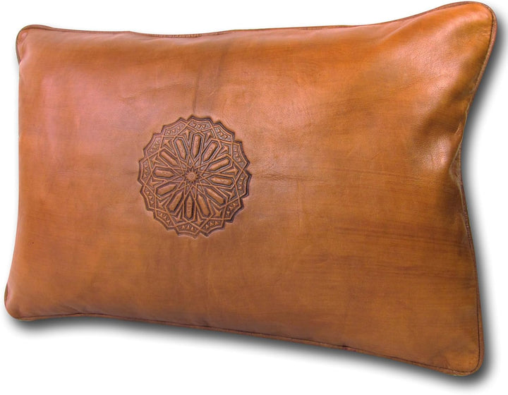 ALMADIH Lederkissen XL mit Füllung cognac 50x35 cm 100% traditionelle Handarbeit echtes Leder - Sofa