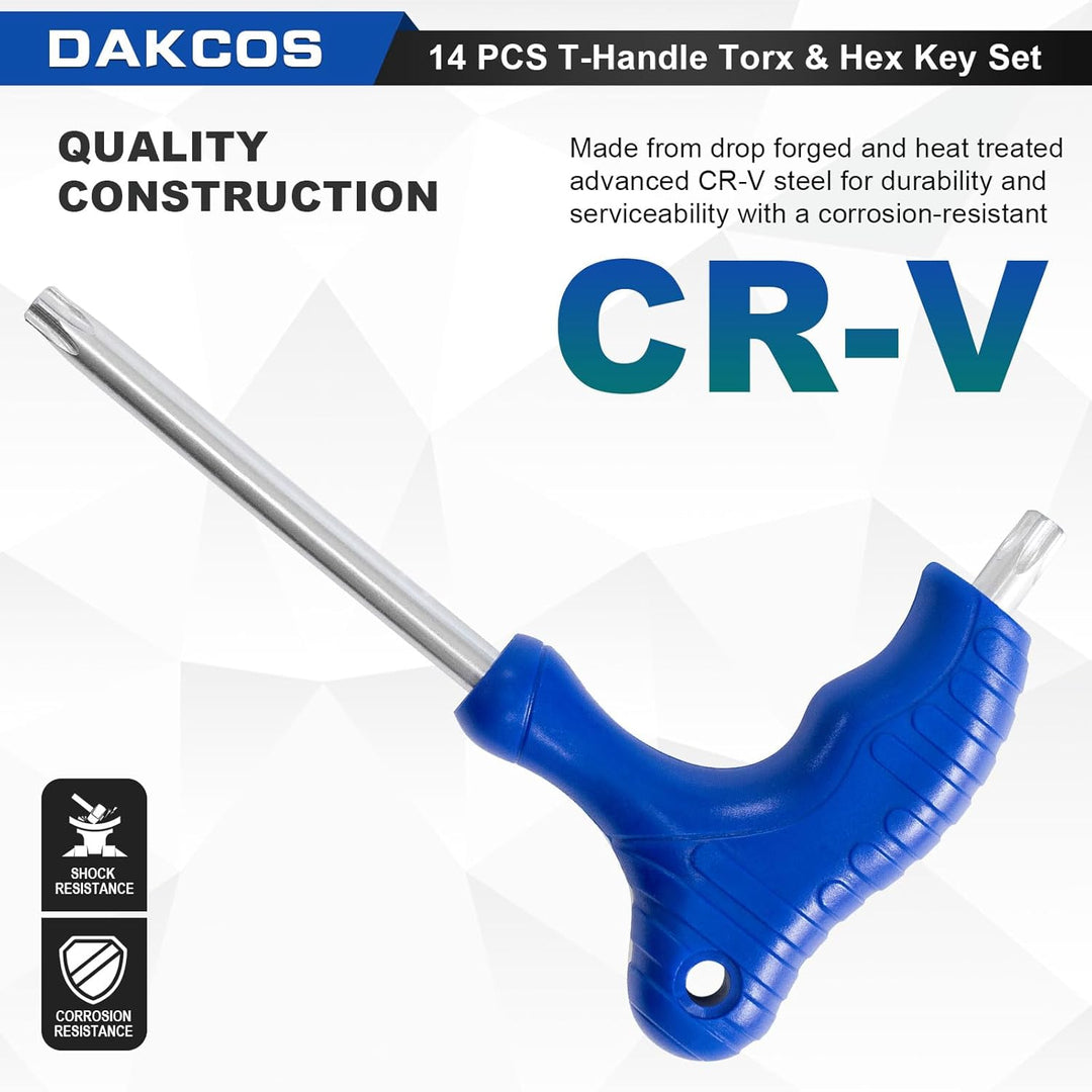 DAKCOS 14 tlg Torx Schlüssel Sechskantschlüssel Set mit T-Griff Innensechskant-Stiftschlüssel Torx-S