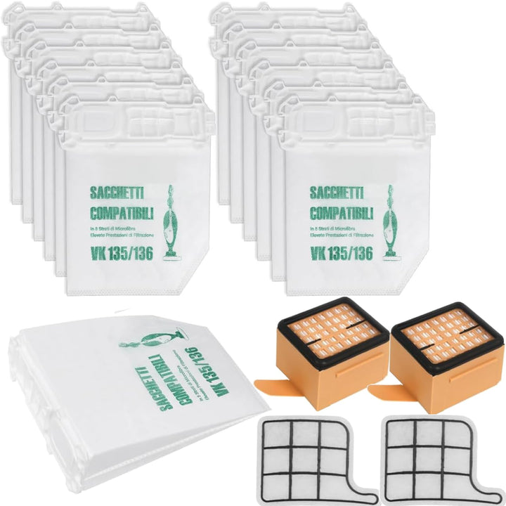 12 Staubsaugerbeutel und 2 Motorschutzfilter +2 Hygienefilter für VK Kobold VK 135 vk136 12+2+2, 12+