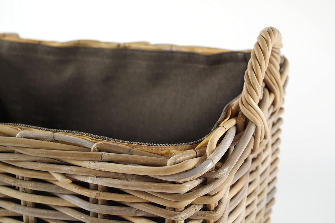 Kobolo Holzkorb Kaminkorb rechteckig Kubu grey - Rattan - Stoff dunkel -, Grau Braun