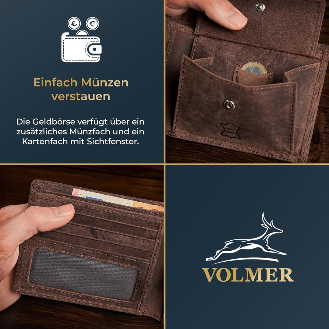 Fa.Volmer ® Leder Geldbörse Herren mit RFID-Schutz - extra-stabile Doppelnaht - 6 Fächer für Kreditk
