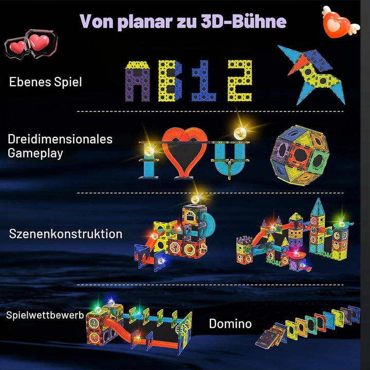 Magnetische Bausteine 75 Stück Murmelbahn Magnete Kinder, Magnetic Bauklötze Baukasten Spielzeug ab