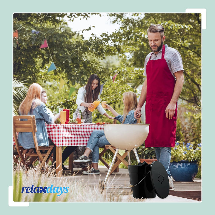 Relaxdays Ascheeimer mit Deckel, 18,5 Liter, Henkel mit Holzgriff, für Kohle & Asche, Kamin, Stahl A