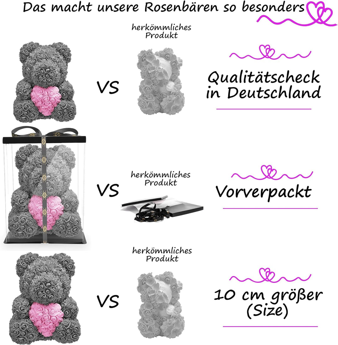 NADIR Rosen Bär Blumenbär mit Geschenkbox, Geburtstagsgeschenk für Frauen, Geschenk für Freundin zum
