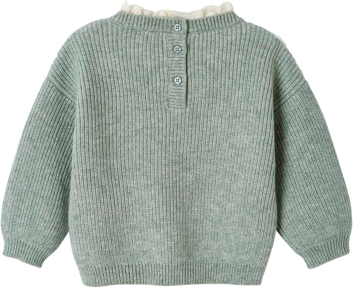 Vertbaudet Baby Pullover mit Volantkragen, Capsule Collection Mama, Tochter & Baby 9 Monate Salbeigr