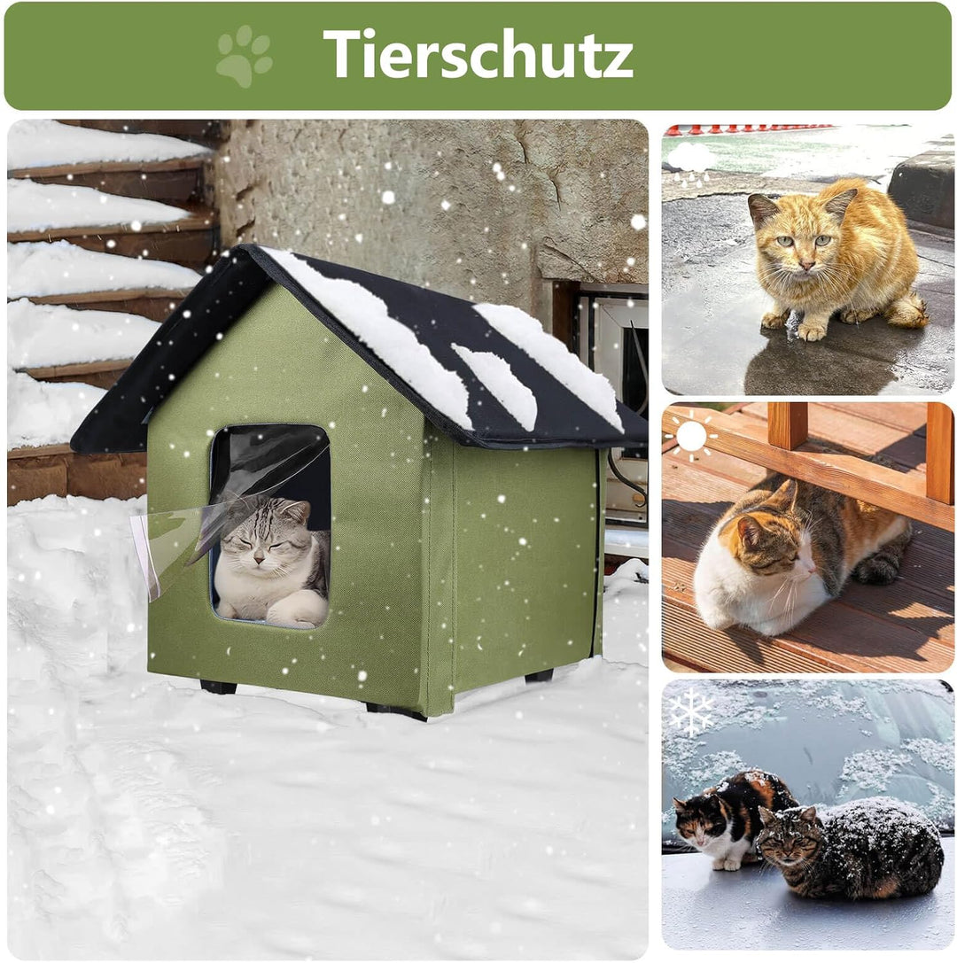Katzenhaus für draussen, wasserdicht, mit erhöhtem Boden und abnehmbarem Kissen, Faltbarer Katzenunt