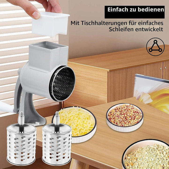 Manuelle Nussmühle mit 2 abnehmbaren Trommelblättern, Manuelle Erdnussmühle mit Kurbel aus Edelstahl