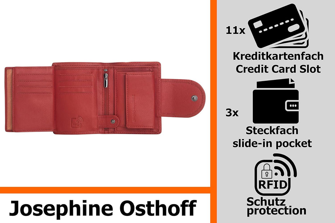 Josephine Osthoff Geldbörse Damen Wiener Schachtel, Platz für 11 Karten, Minibrieftasche mit Münzfac