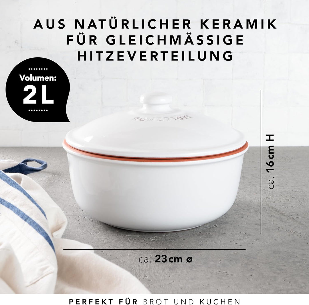 Römertopf Brotbacktopf aus Naturton bis zu ca. 1.000g Backgut, für natürliches Brotbacken, Weiss Wei