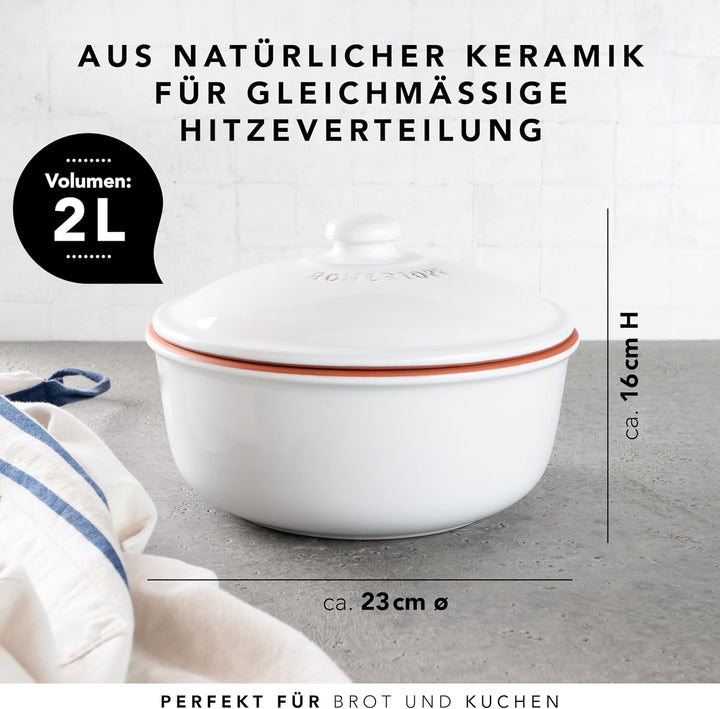 Römertopf Brotbacktopf aus Naturton bis zu ca. 1.000g Backgut, für natürliches Brotbacken, Weiss Wei