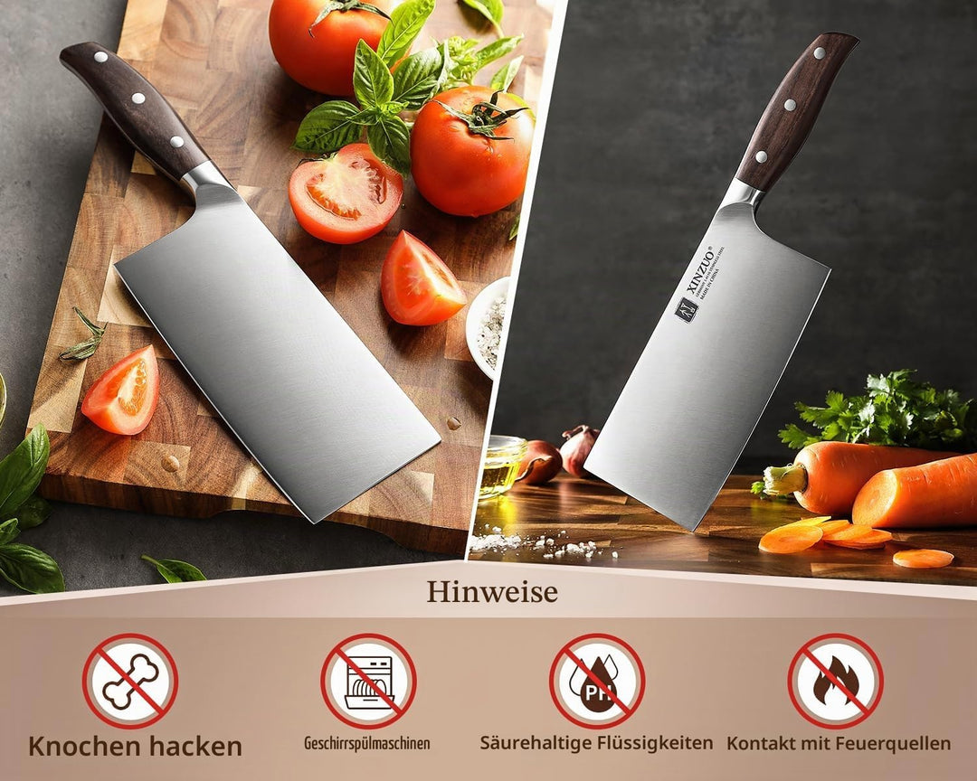XINZUO Deutschem 1.4116 Edelstahl 17.5cm Hackmesser,Profi Hackbeil Scharfe Klinge Chinesisches Kochm