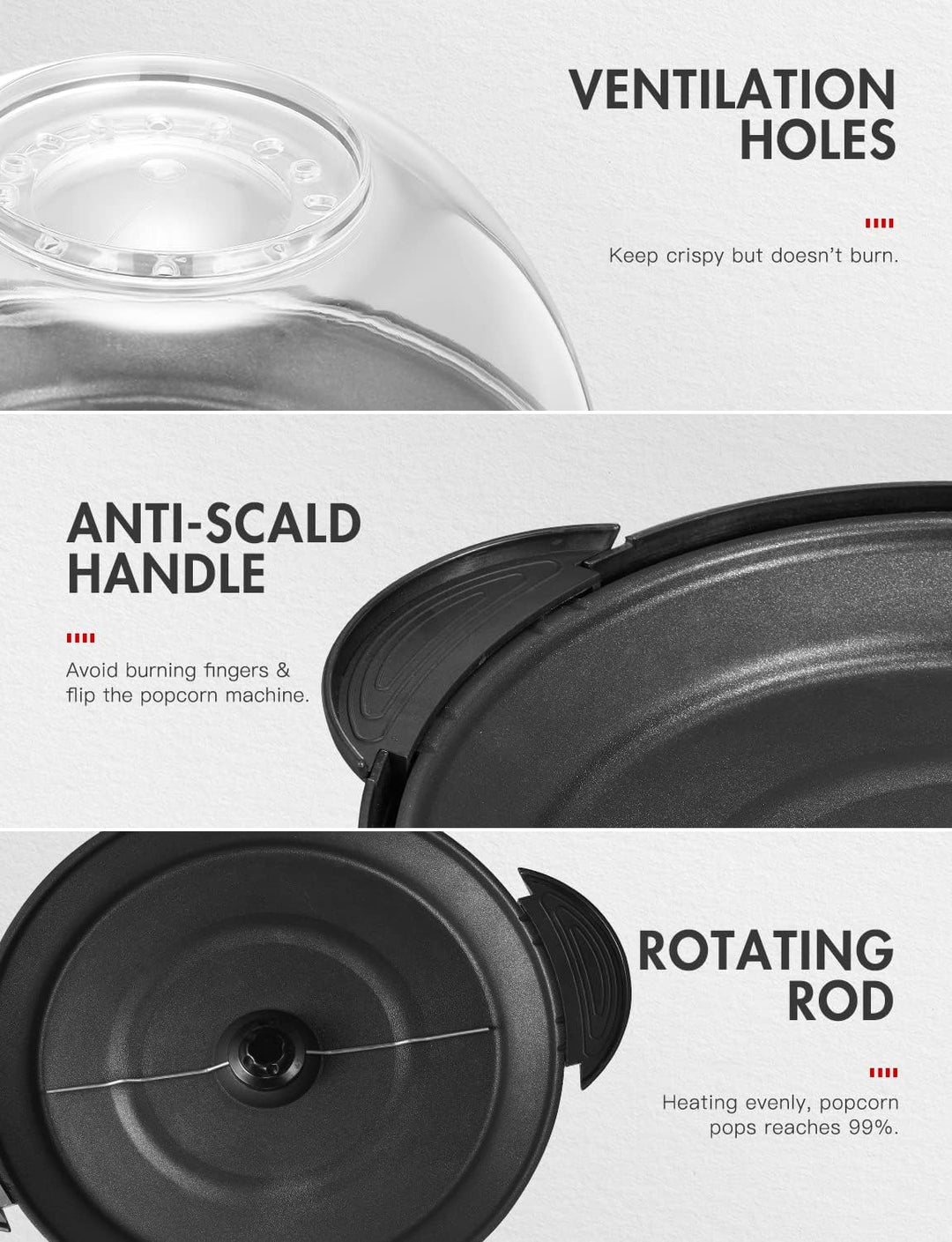 Yabano Popcornmaschine für Zuhause, Maker Machine mit Zucker & Öl, Abnehmbare Heizfläche, 5L Popcorn