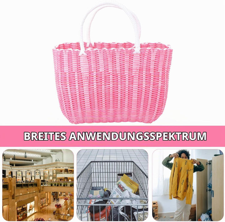 Cabilock Einkaufskorb Tragbar Gewebter Kunststoff Korb Geflochten Damen Shopper Einkaufstasche Pickn