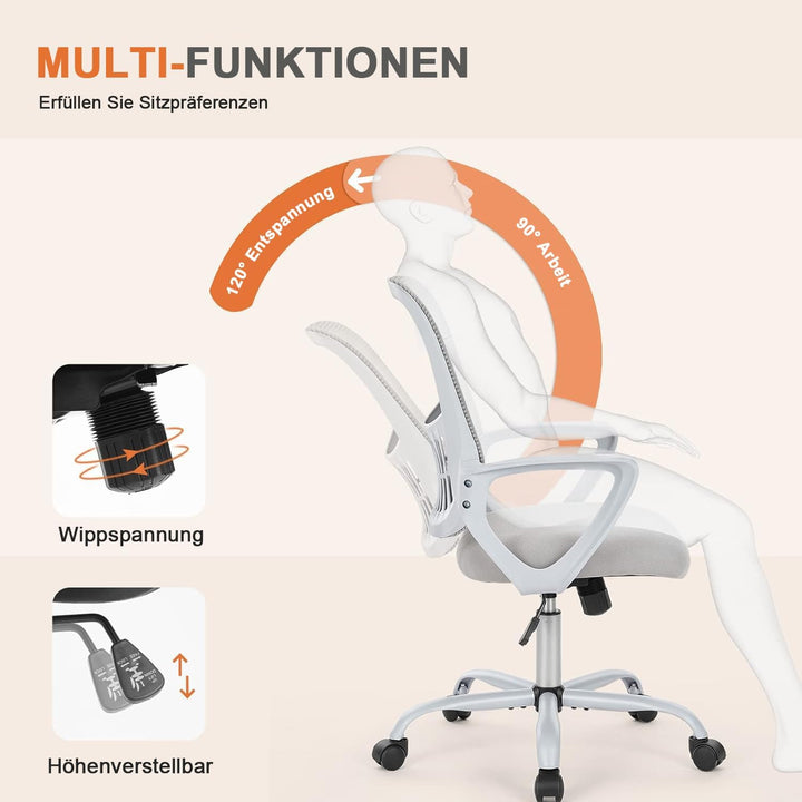 DUMOS Bürostuhl Ergonomisch, Schreibtischstuhl mit Lendenwirbelstütze, Drehstuhl mit Armlehne, Compu