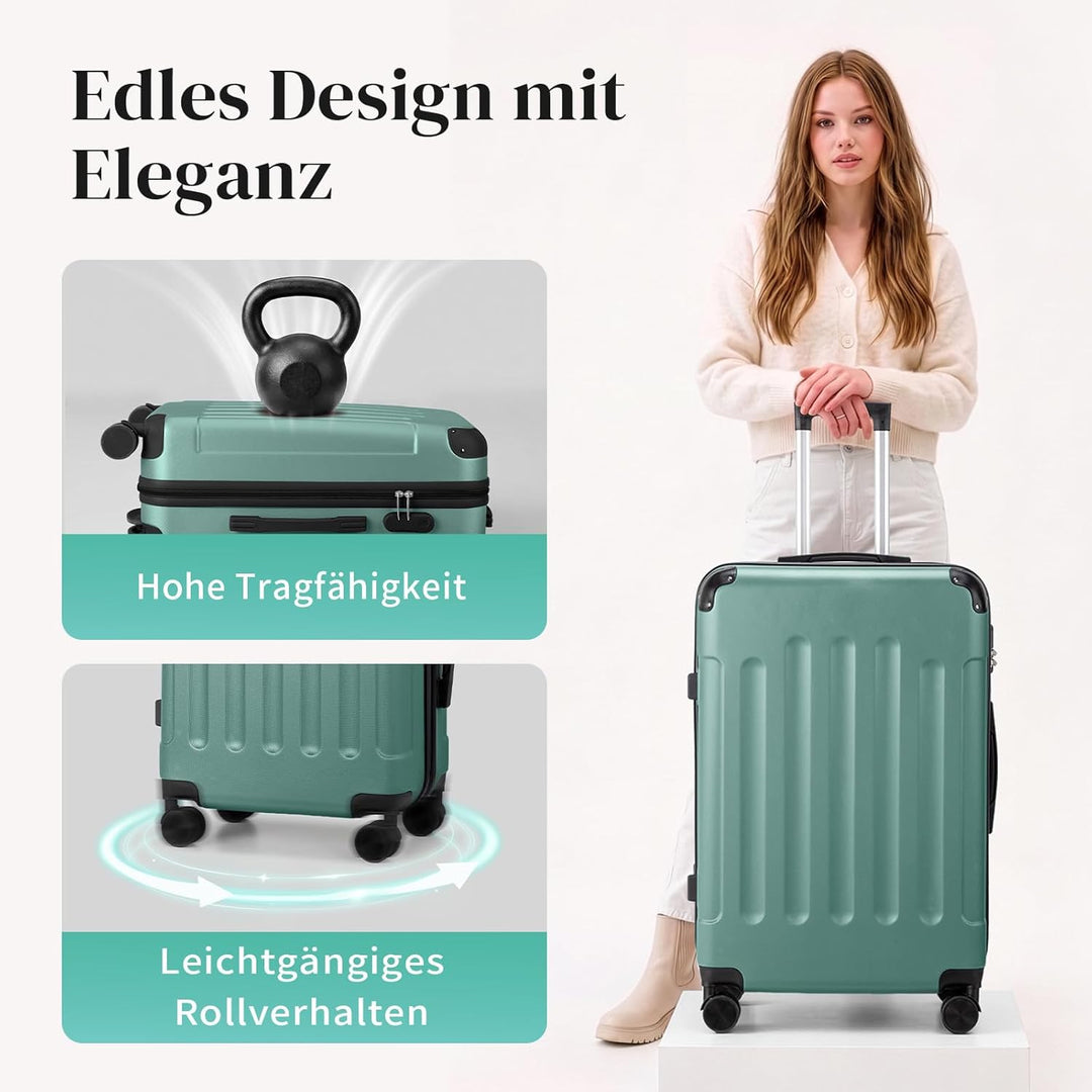 LALAHO Kofferset 4 teilig Hartschale mit verstärkten Ecken, Reisekoffer mit Rollen Gross, Koffer Set