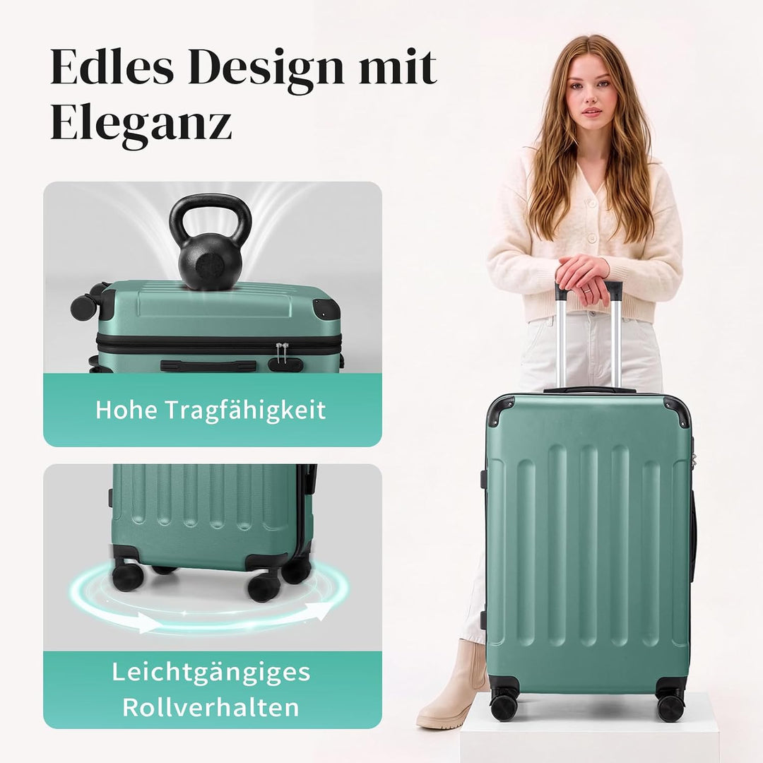 LALAHO Kofferset 2 teilig Hartschale (Türkis) | Handgepäck mit Kosmetikkoffer, Koffer Set mit verstä