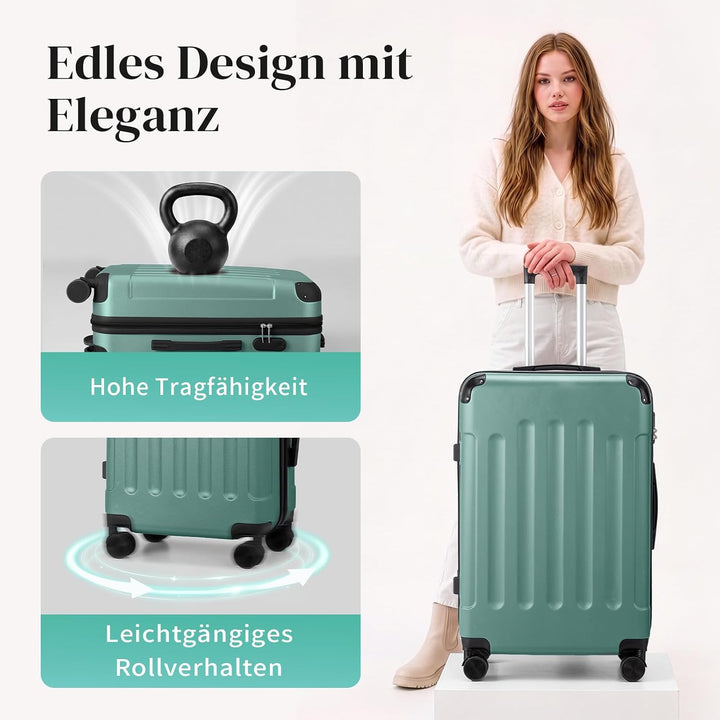 LALAHO Kofferset 2 teilig Hartschale (Türkis) | Handgepäck mit Kosmetikkoffer, Koffer Set mit verstä