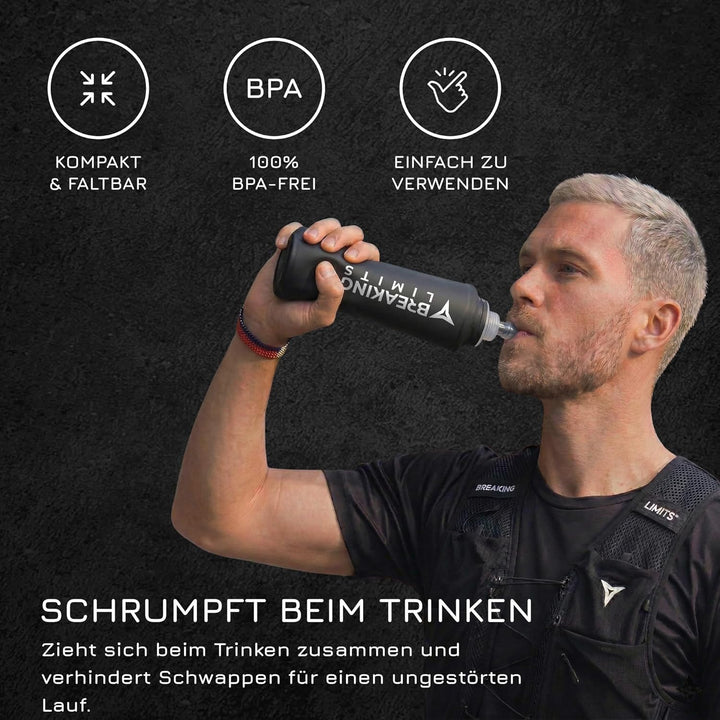 BREAKING LIMITS Soft Flask 500ml - Trinkflasche Faltbar - Faltbare Softflask für Laufweste, Laufen &