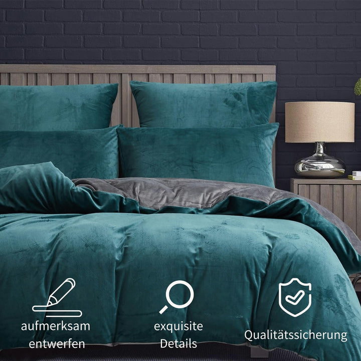 Boqingzhu Plüsch Bettwäsche 155×220cm Biber Petrol Blau Grau Flanell Winter Warm Kuschelig Flauschig