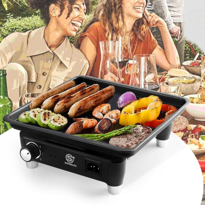 SUPERLEX Elektrischer Grill Teppanyaki-Grill für drinnen und draussen, antihaftbeschichtete Tischgri