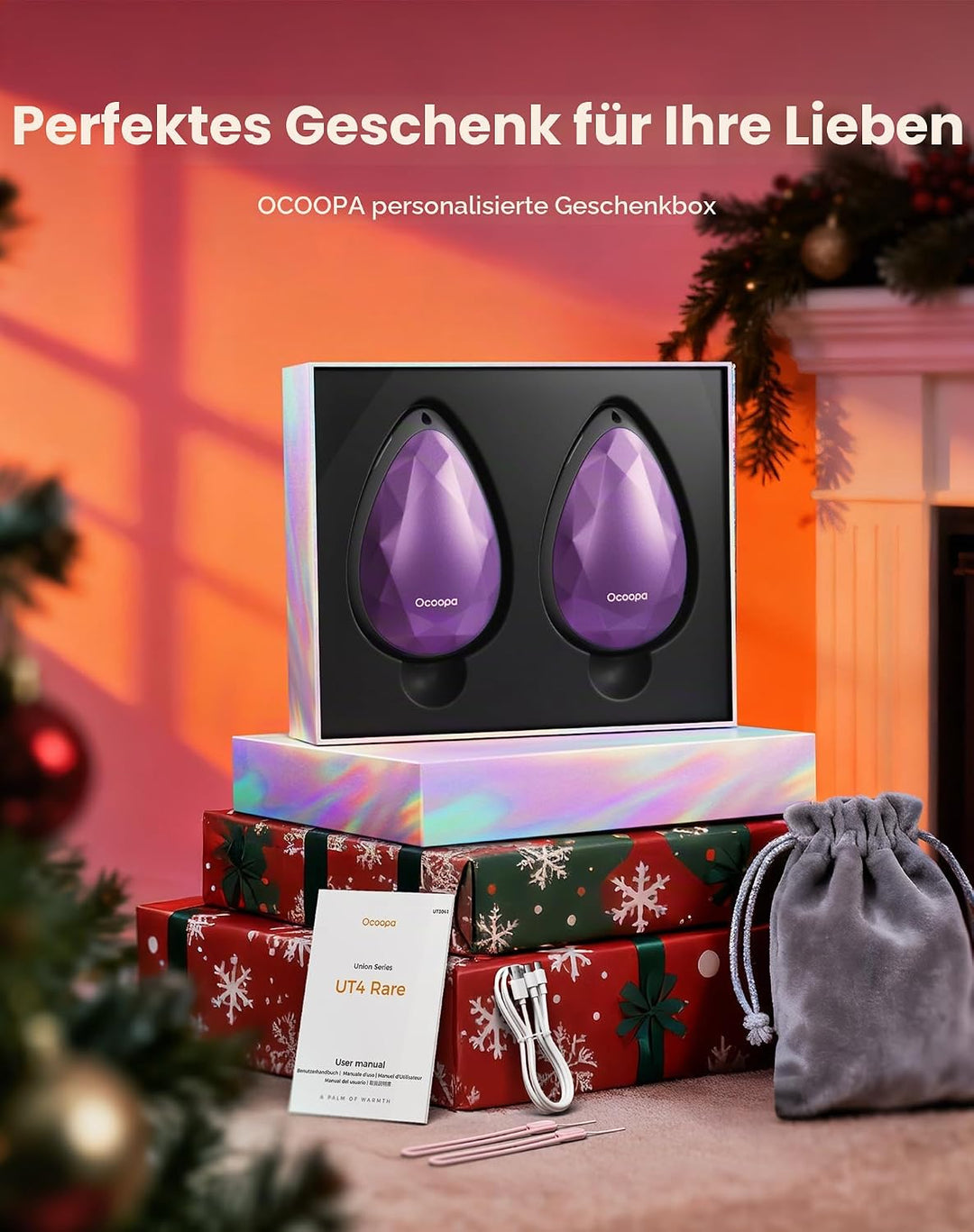 OCOOPA Damen Handwärmer Elektrisch 2er-Pack, Stylisch, Diamantform Mit Magnet, Wiederaufladbar und W