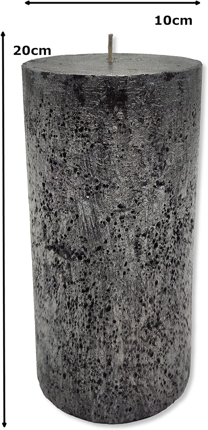 DARO DEKO Stumpenkerze XL 10 x 20cm schwarz mit Glitzer 4 Stück durchgefärbt Säulenkerze, Schwarz mi