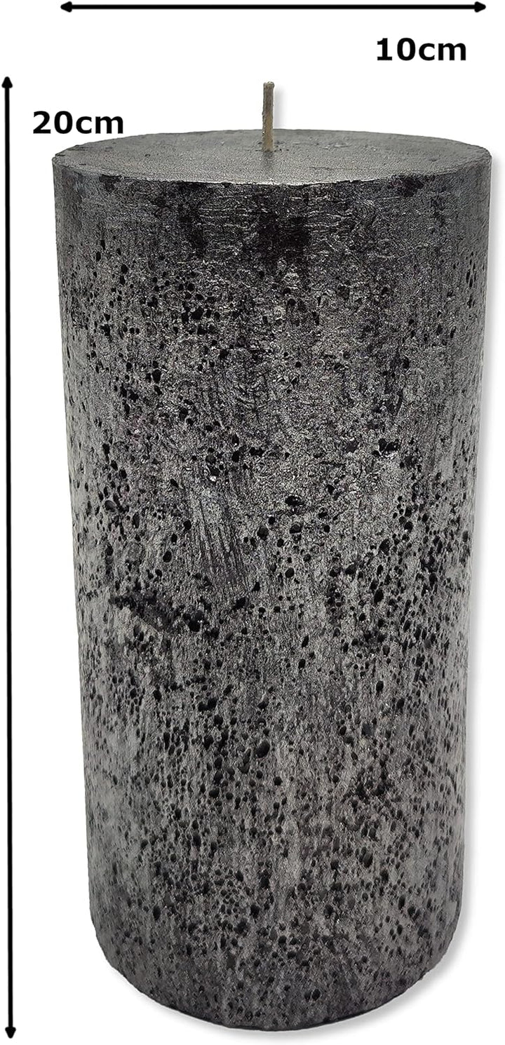 DARO DEKO Stumpenkerze XL 10 x 20cm schwarz mit Glitzer 4 Stück durchgefärbt Säulenkerze, Schwarz mi
