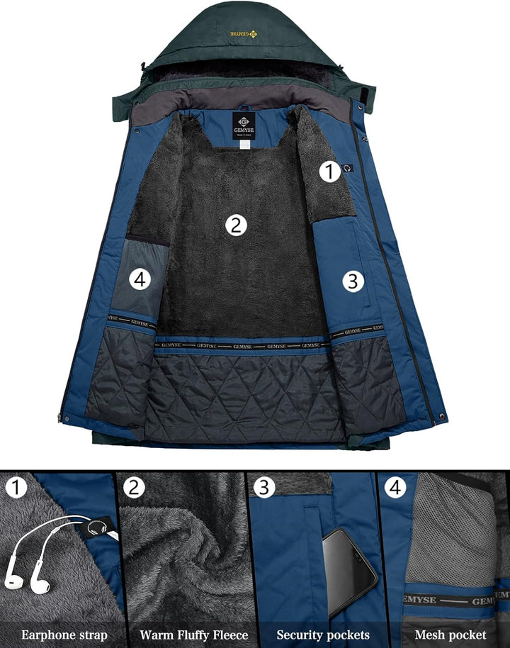 GEMYSE Herren Wasserdichte Berg-Skijacke Winddichte Fleece Outdoor-Winterjacke mit Kapuze XL Lilabla