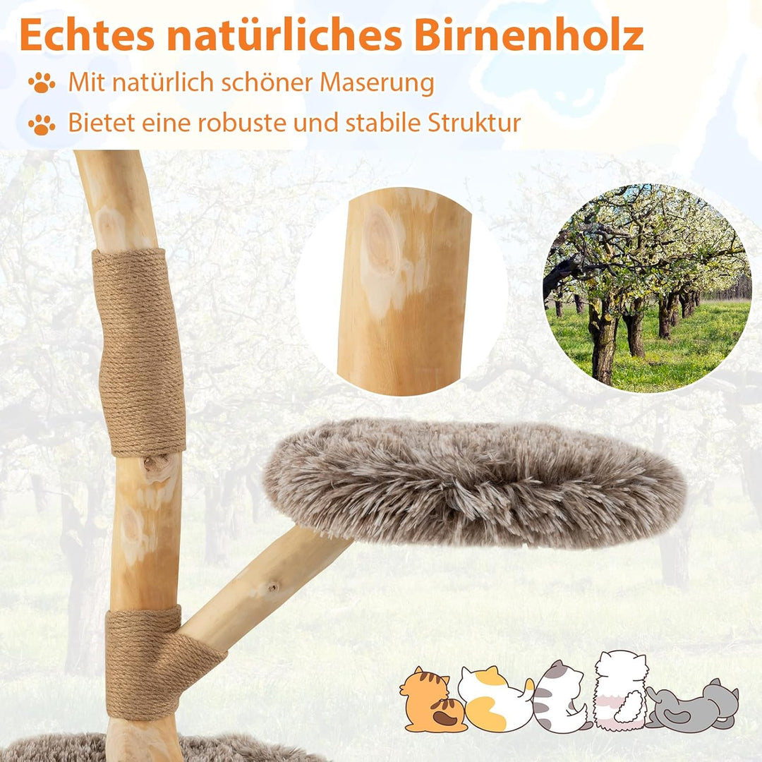 COSTWAY 90 cm Kratzbaum Holz, Katzenbaum mit 3 Plüschsitzflächen, Seil & Kratzpfosten aus Jute, Katz