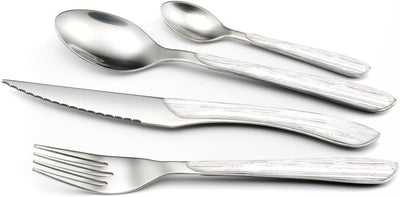 Amefa ECLAT Besteck Set | NATURE Weiss Holz | Essbesteck 24-teilig für 6 Personen | Edelstahl rostfr