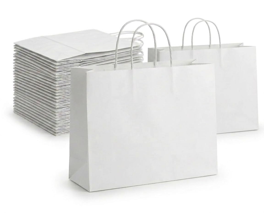 Switory 25 Stk Weiss Papiertüten mit Henkel - 41 x 15 x 30 cm Gross Geschenktüten Papiertragetaschen