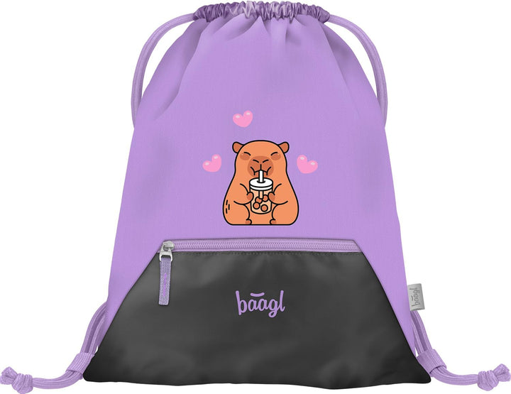 Baagl Schulranzen Mädchen Set 3 Teilig Capybara (Zippy Schultasche für 1. Klasse, Mäppchen, Turnbeut