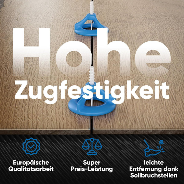 Bauhandel24 - Fliesenverlegehilfe 2mm, 1000 Gewindelaschen, Nivelliersystem, Verlegehilfe, Zuglasche