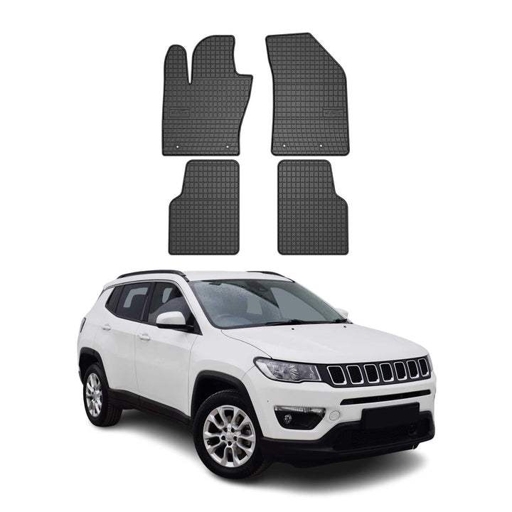 OMAC Gummi Fussmatten kompatibel mit Jeep Compass 2016-2020 Automatten Gummi Schwarz 4tlg Fussmatten