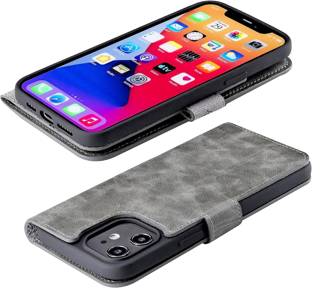 Suncase Book-Style Hülle kompatibel mit iPhone 12 Mini (5.4") Leder Tasche (Slim-Fit) Lederhülle Han