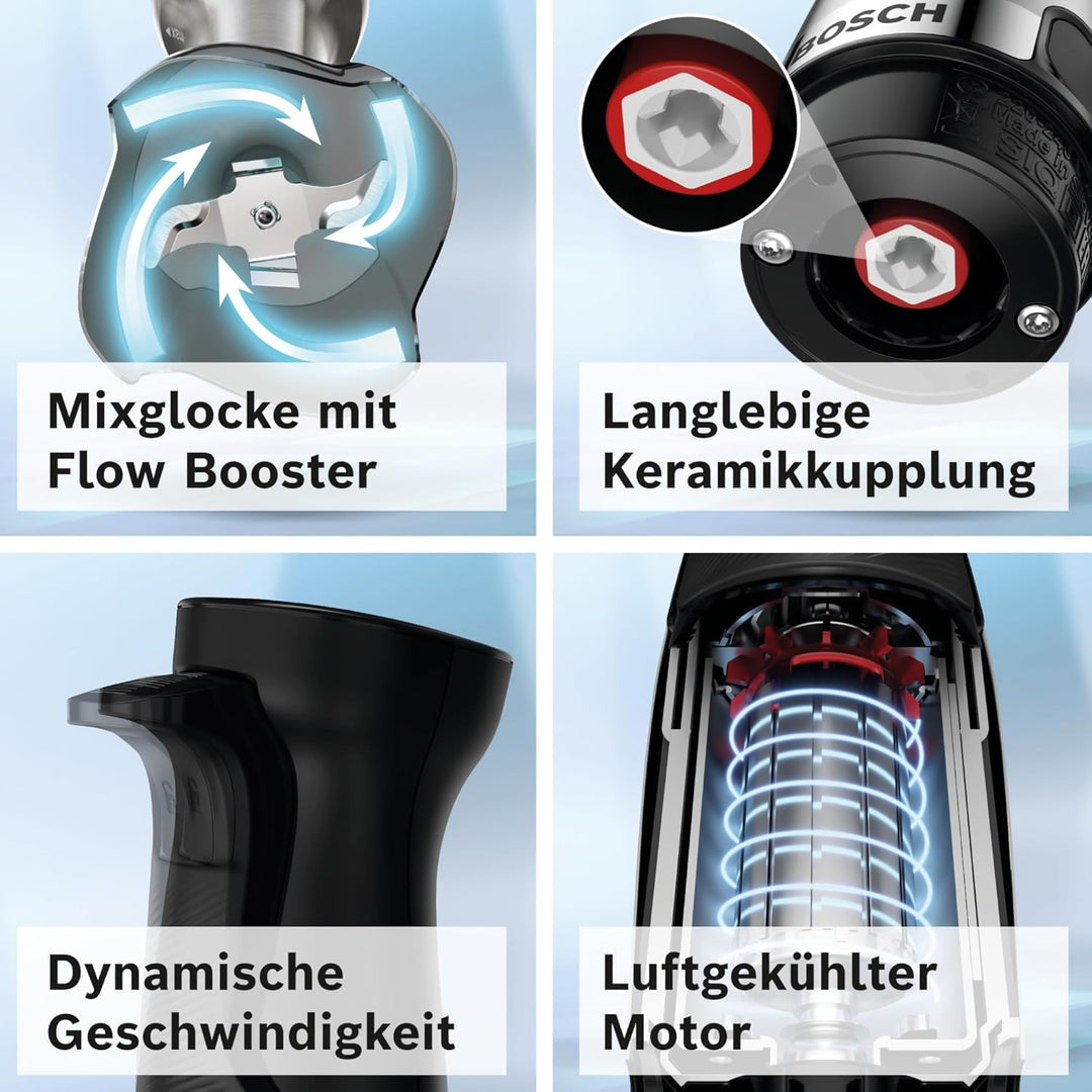 Bosch Stabmixer ErgoMaster Serie 6 MSM6M8X1, 10 Jahre Motorgarantie, Edelstahl-Klingen, verschleissf