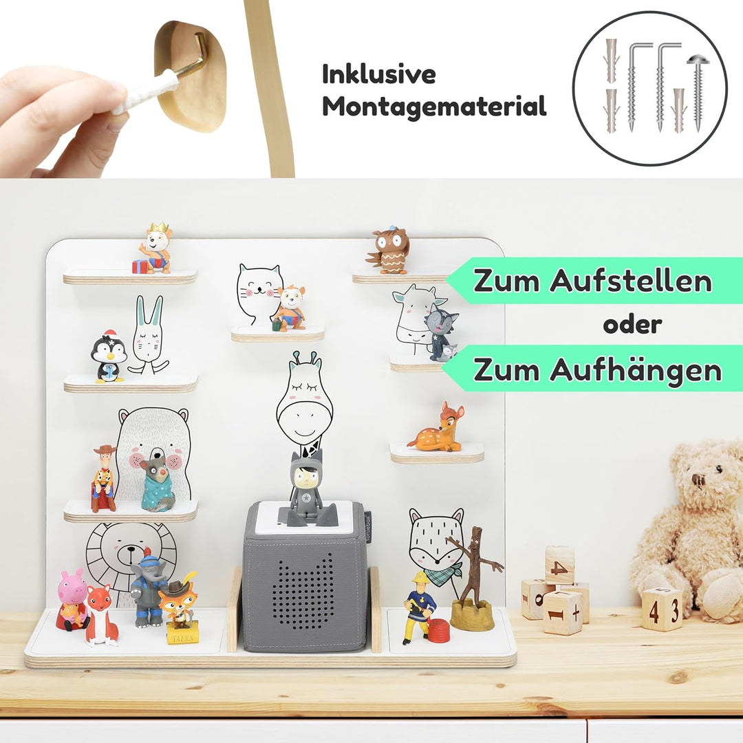 stadtecken Holzregal für Musikbox I Geeignet für die Toniebox und ca. 50 Tonies I Perfekte Tonie Auf