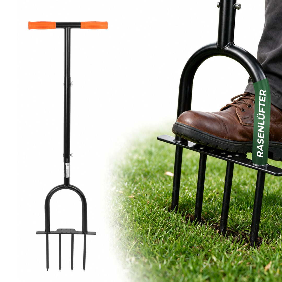 STREND PRO Rasenbelüfter Rohr 4 Vollzinken 25 cm | Aerifizierer für Rasen mit T-Griff manuell | Rase