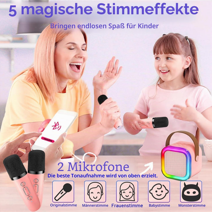 Karaoke Maschine für Kinder mit 2 Bluetooth Mikrofonen,Tragbare Kinder Karaoke-Lautsprecher,Mini Blu