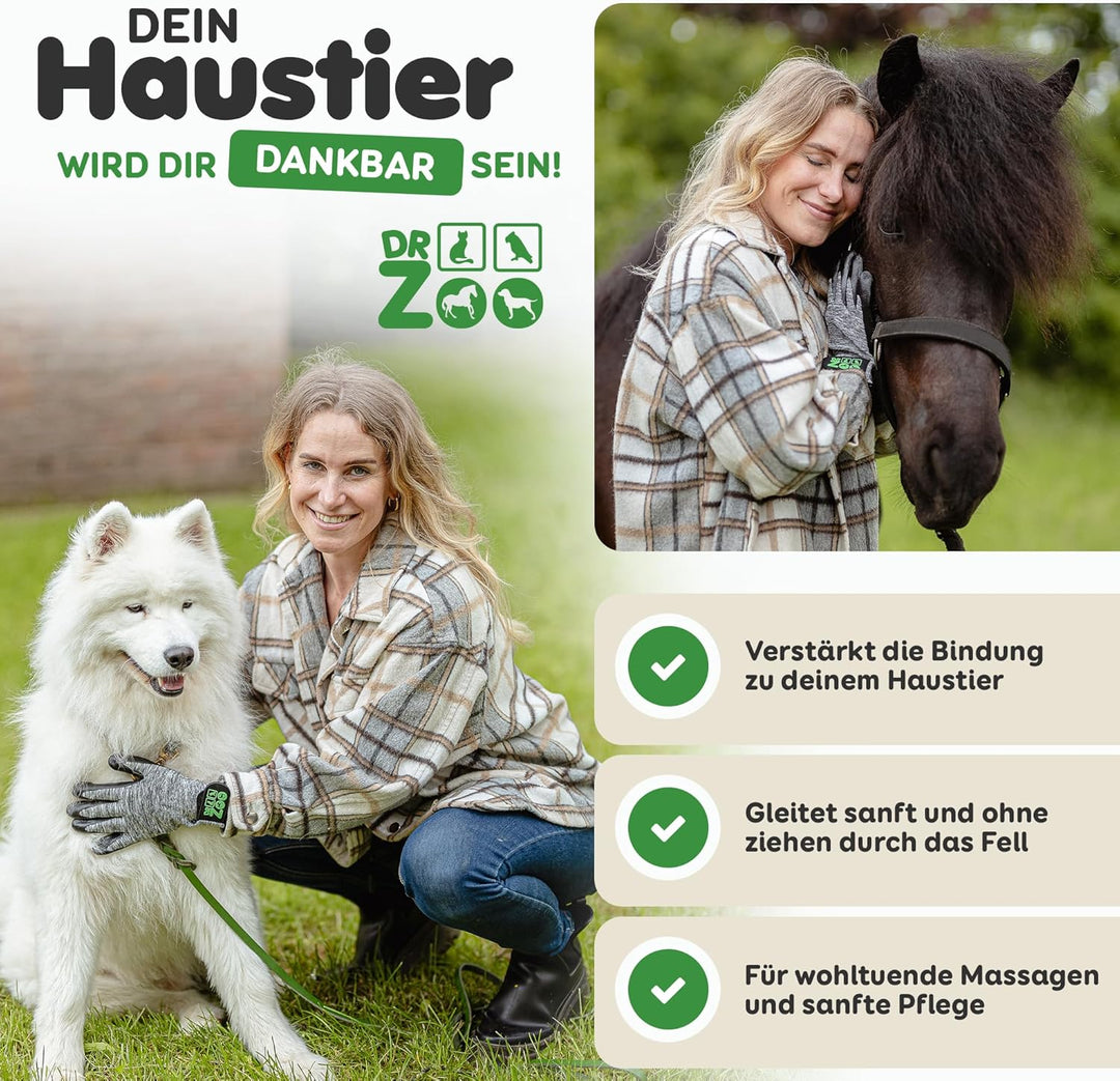 DR Zoo Gr. M Paar Fellpflegehandschuh zur Fellpflege durch Handschuh für Hund, Katze und Pferde, M
