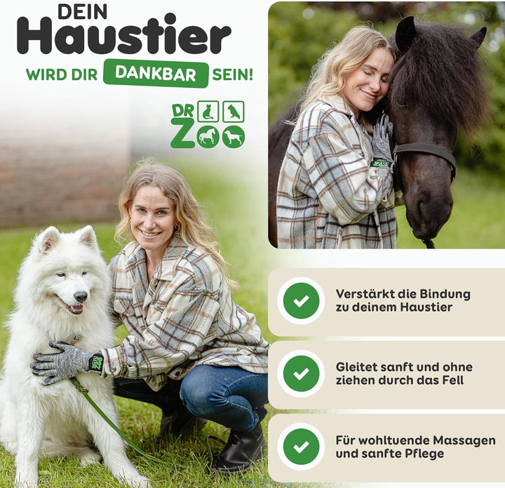 DR Zoo Gr. M Paar Fellpflegehandschuh zur Fellpflege durch Handschuh für Hund, Katze und Pferde, M