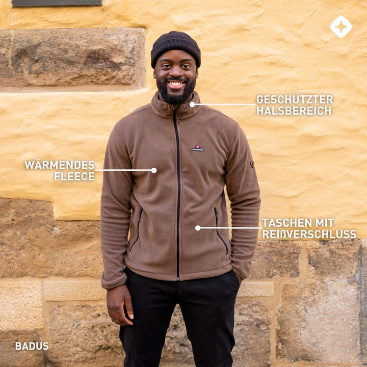 Höhenhorn Badus Herren Fleece Jacke Microfleece Full Zip Troyer Outdoor Wander Trekking S Braun, S B