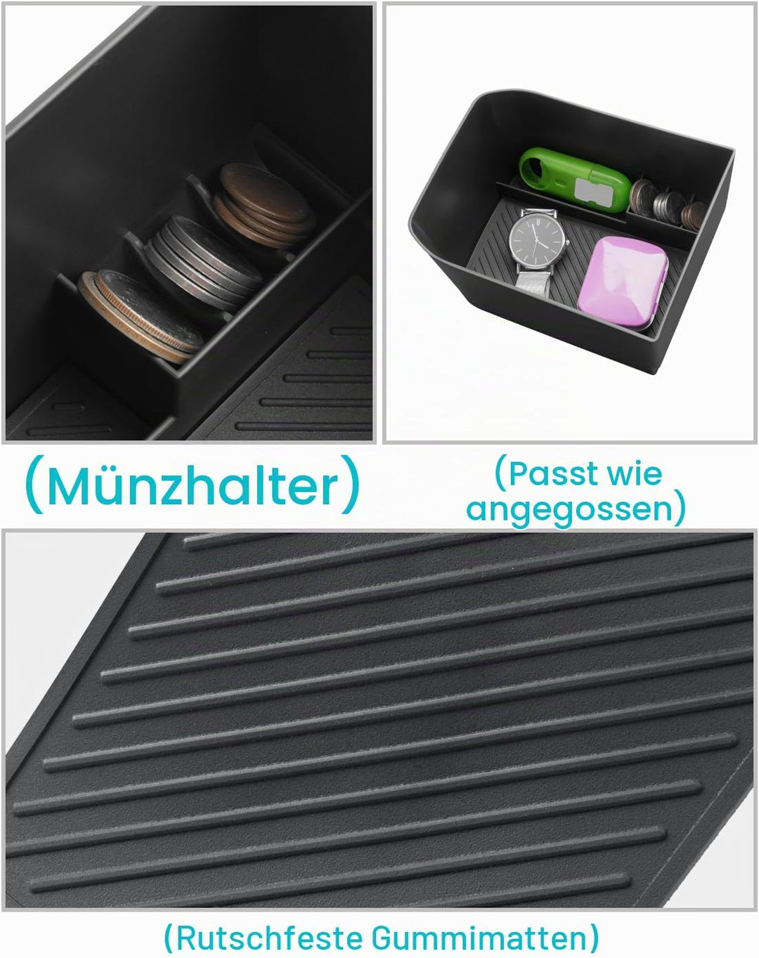 [2 Stück] CDEFG Kompatibel mit Kia EV3 2025 2026 Mittelkonsole Organizer + Armlehne Aufbewahrungsbox