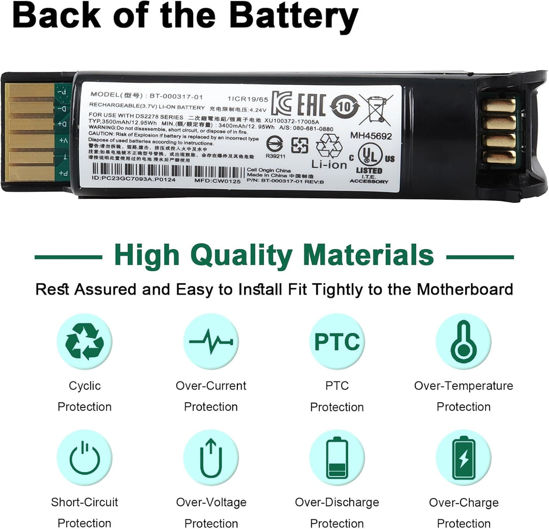 3400mAh Akku Kompatibel mit Zebra DS22, DS2208, DS2278, DS2278SR, CR2278, CR2278-PC Scanner, BT-0003
