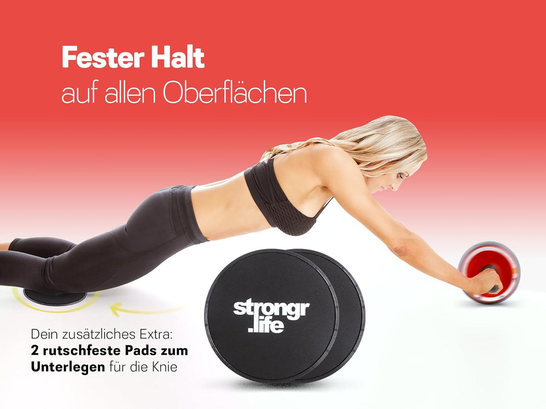 Strongr.life Bauchtrainer für Zuhause - Bauchmuskeltrainer inkl. Schiebepads - Extra breiter Bauchro