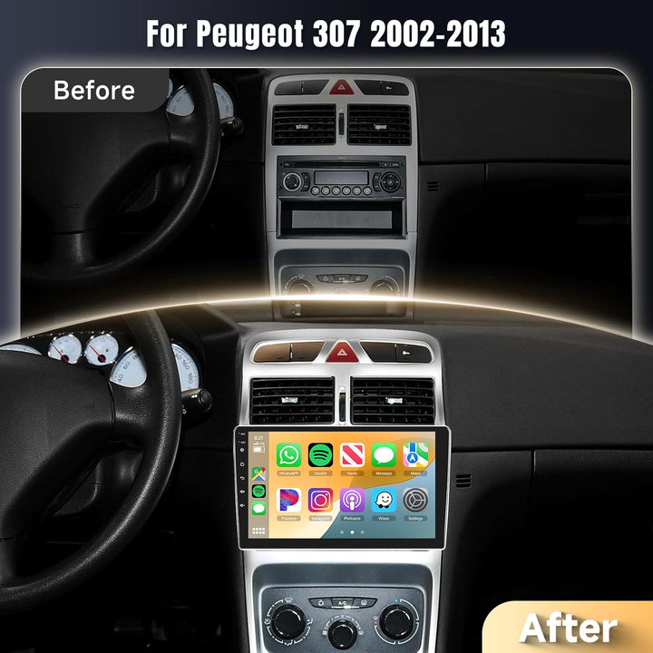 Podofo Carplay Android Autoradio für Peugeot 307 2002-2013,2G++64G,9" Touchscreen HiFi Android Auto