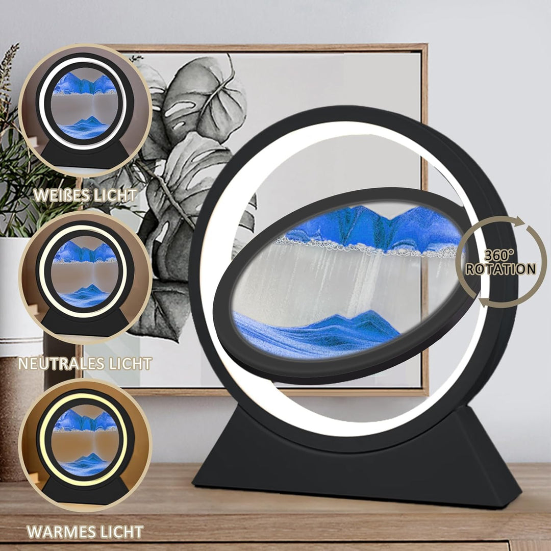 Ulikey Sandbilder Zum Drehen, 3D Dynamische Sandbild mit Led Licht, 10 Zoll Bewegende Sandkunst, Fli